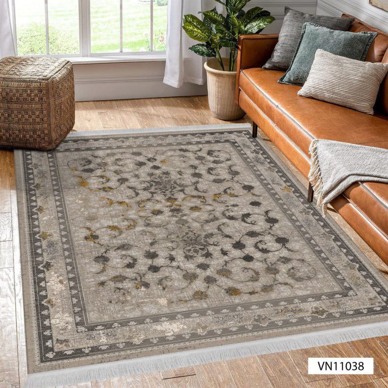 روفرشی کشدار گل افشان کرم وسبز فرشینه 6 متری مخمل فرش 6 متری کرم و سبز