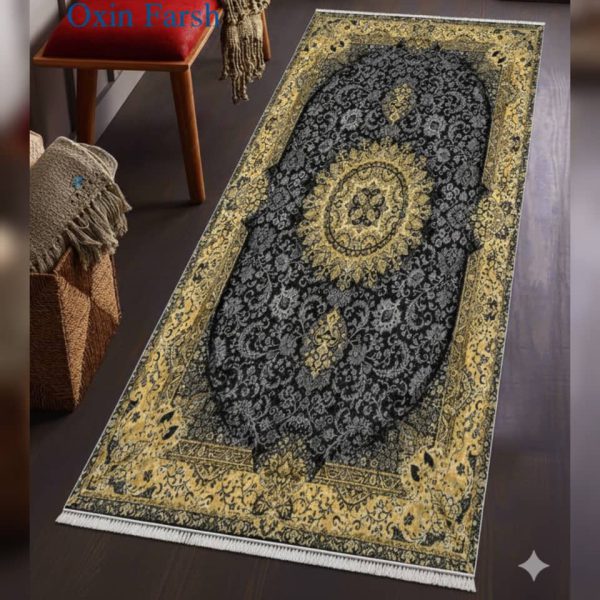 خرید فرش راهرویی مشکی و طلایی