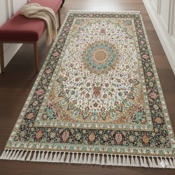 خرید فرشینه راهرویی سفید گلدار