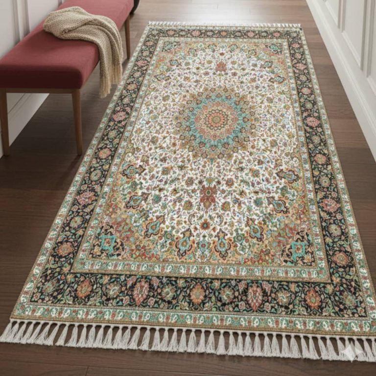 خرید فرشینه راهرویی سفید گلدار