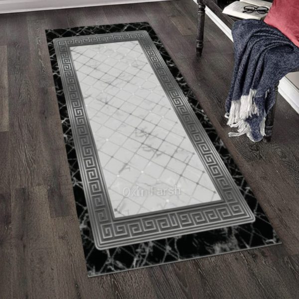 خرید فرشینه راهرویی مدرن طوسی و مشکی