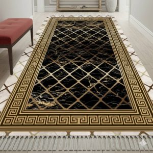 خرید فرش راهرویی مشکی و طلایی