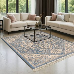 خرید فرشینه کرم و آبی 6 متری