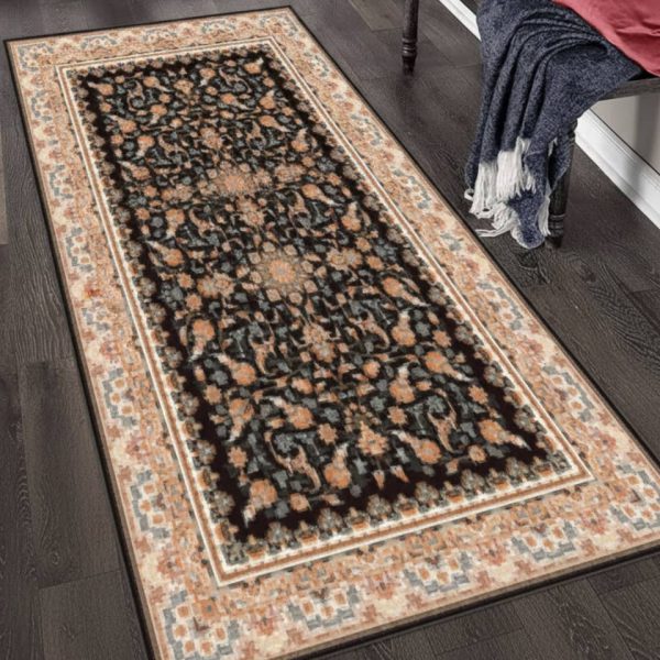 خرید فرشینه راهرویی مشکی نارنجی