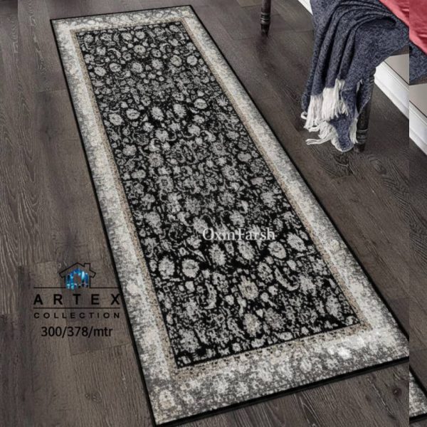 خرید فرشینه راهرویی مشکی طوسی