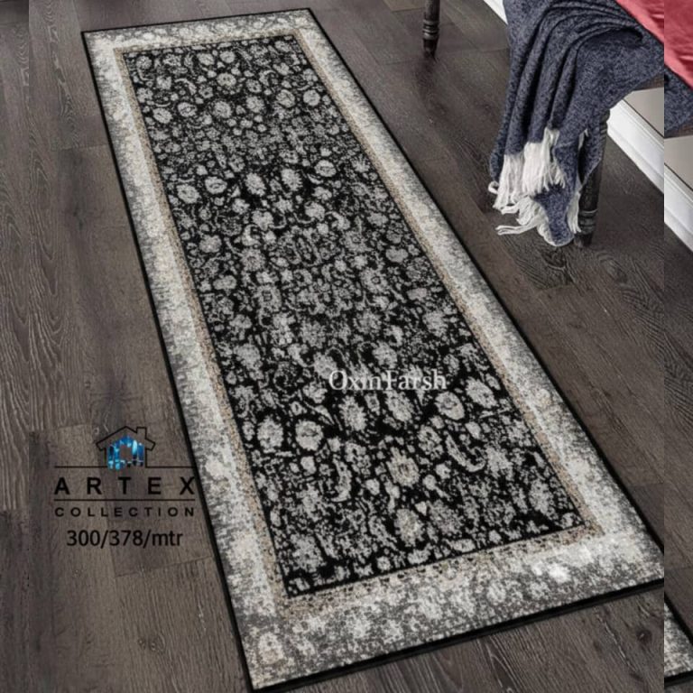 خرید فرشینه راهرویی مشکی طوسی