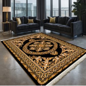 خرید فرشینه مدرن مشکی طلایی